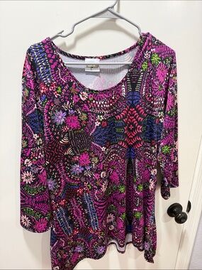 Women's Long Sleeve Scoop Neck Tunic - Purple Multi Floral